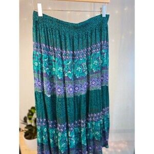 Vintage Linen Style Pleated Floral Skirt